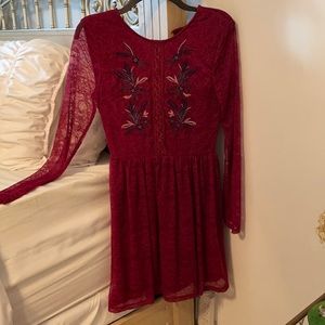 Francesca’s burgundy lace dress